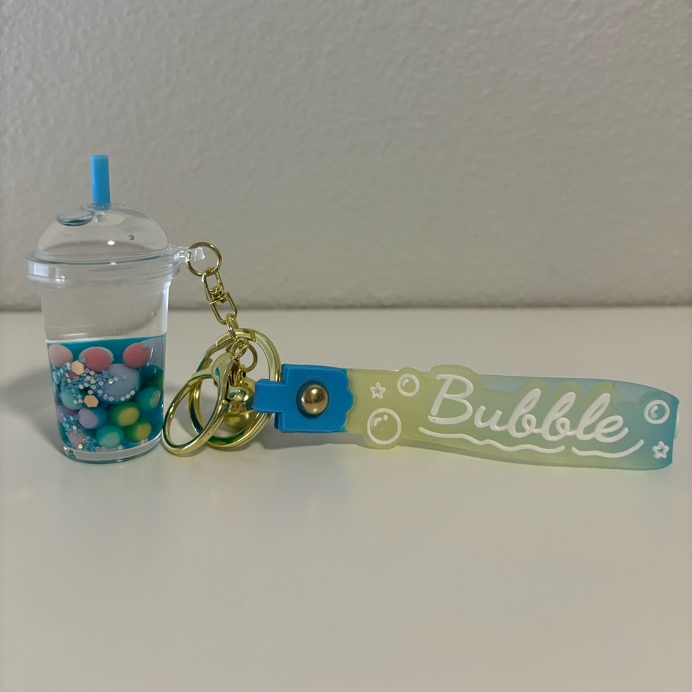 Boba Bubble Liquid Keychain Blue